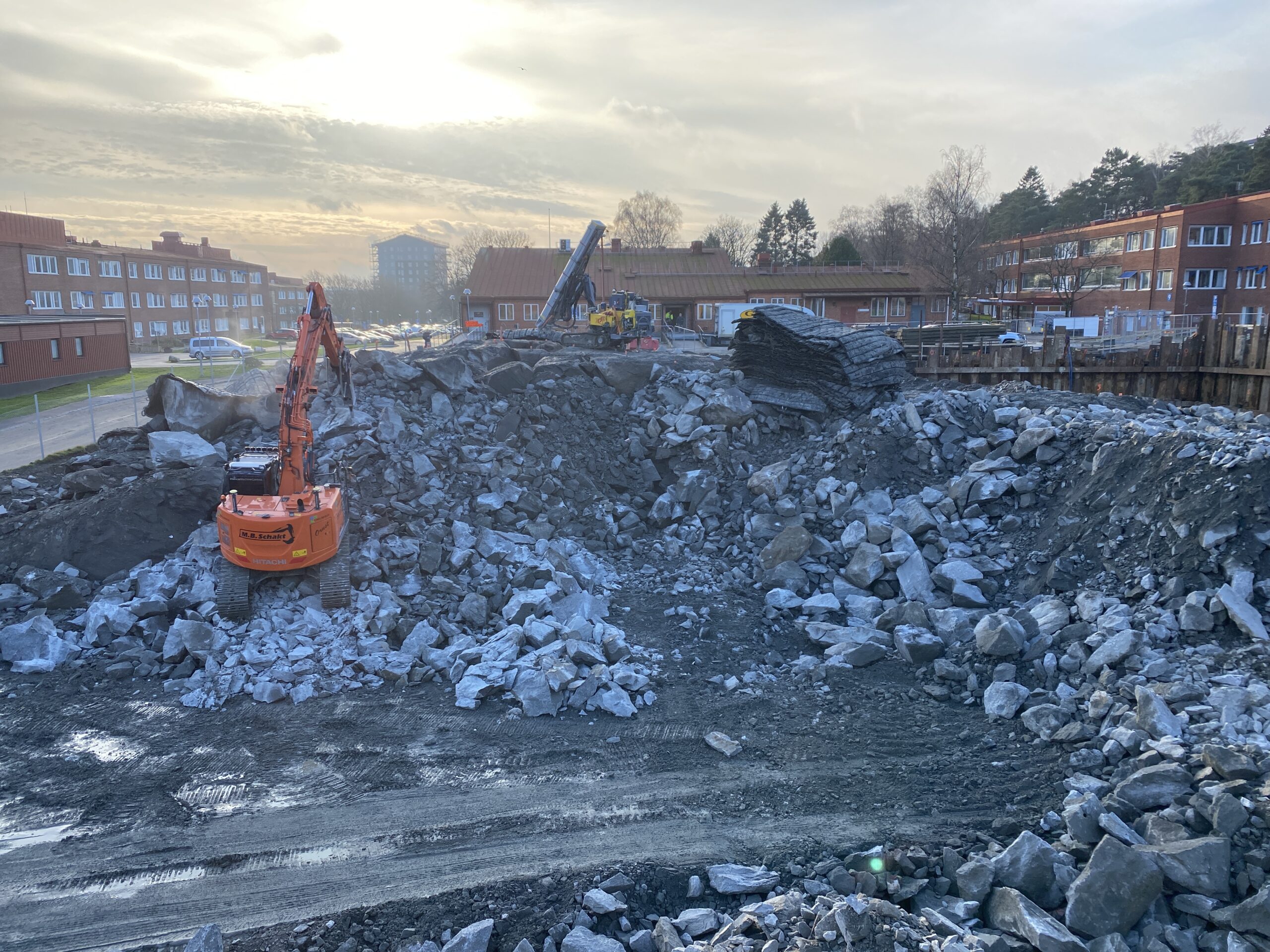 Bergsprängning på Högsbo sjukhus i Göteborg